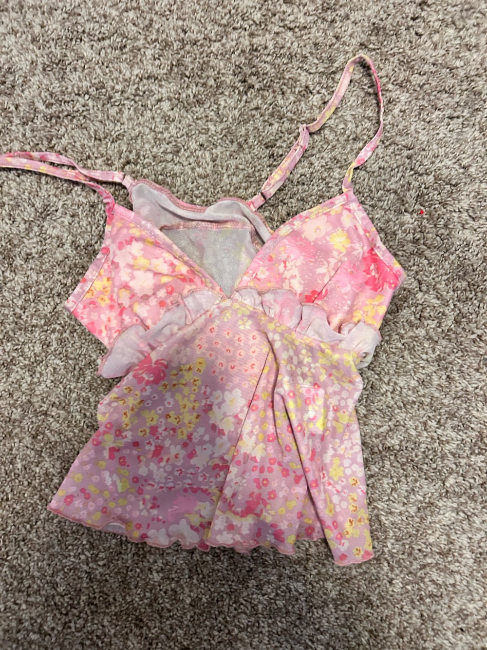 SHEIN Pink Floral Ruffled Tank Top with Yellow Accent
